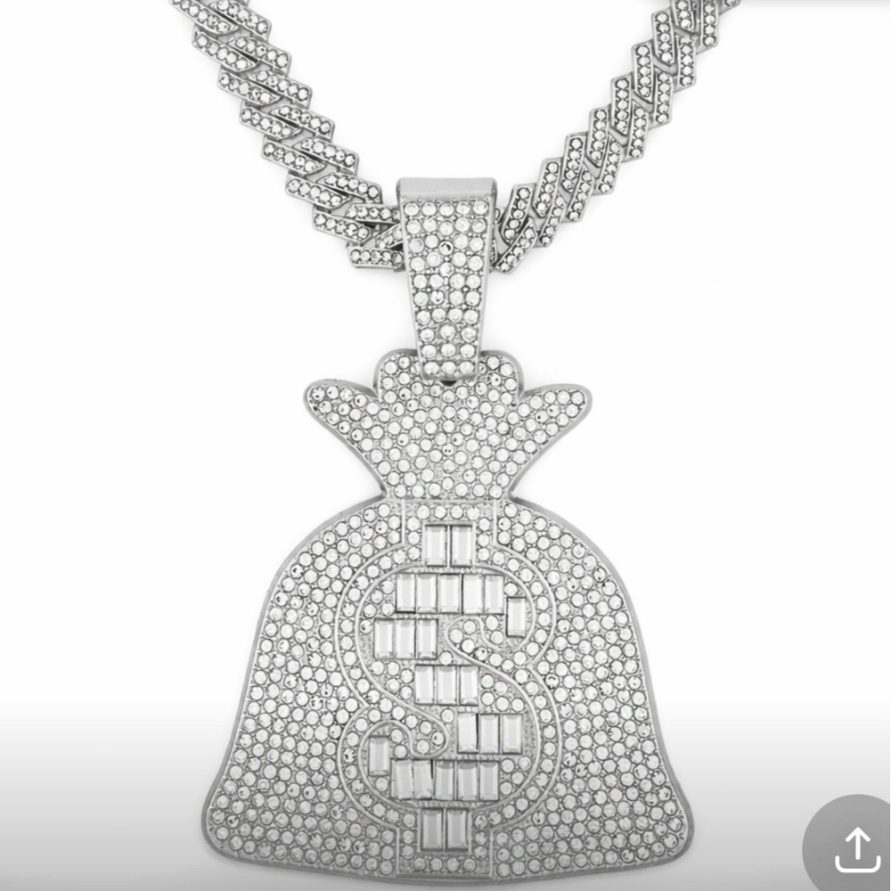 NEW Men's Invicta Elements Stack Mode Iced Out Pendant & 21.65"Chain In‎ Silver